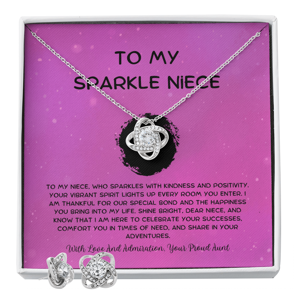To My Sparkle Niece - From Aunt to Niece Love Knot Earring With Necklace Set