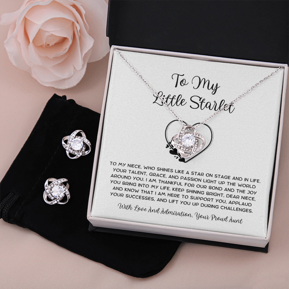 To My Little Starlet - From Aunt to Niece Love Knot Earring With Necklace Set