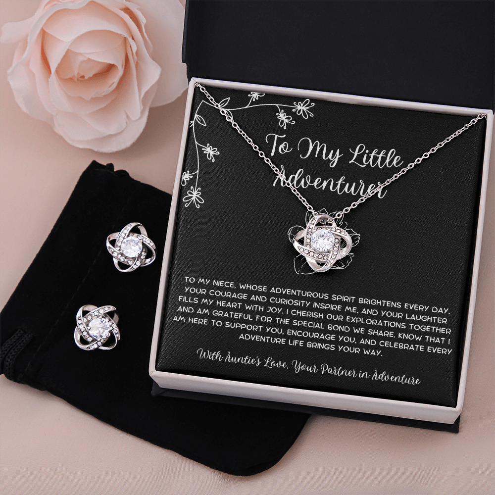 To My Little Adventurer - From Aunt to Niece Love Knot Earring With Necklace Set