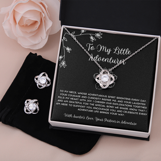 To My Little Adventurer - From Aunt to Niece Love Knot Earring With Necklace Set