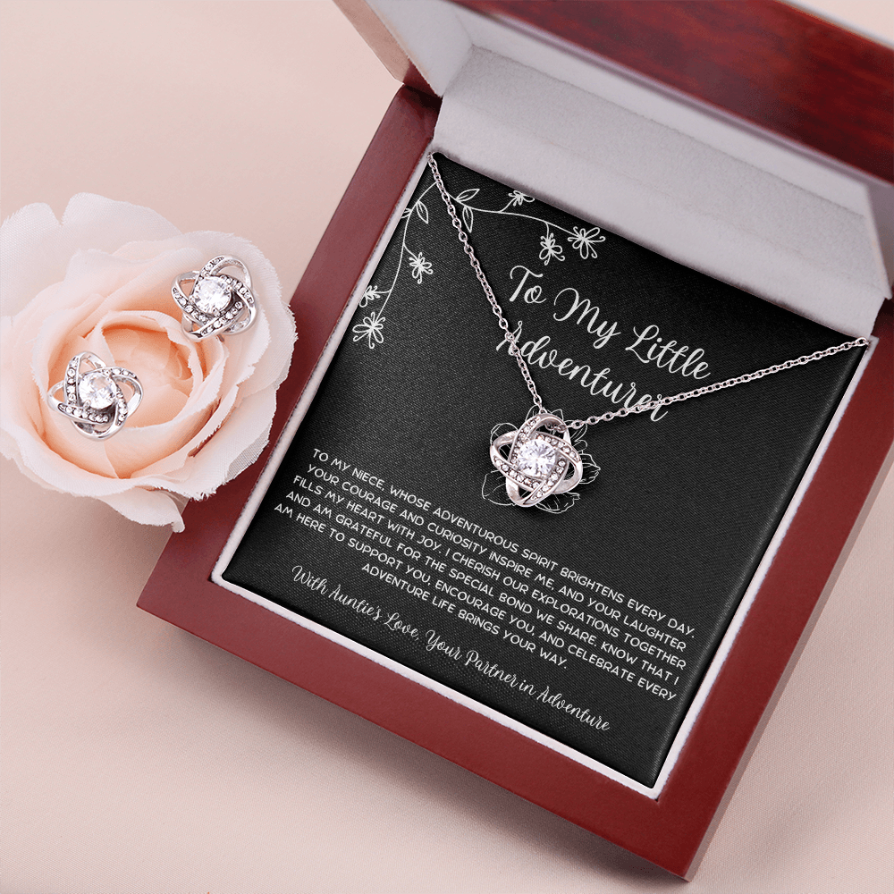 To My Little Adventurer - From Aunt to Niece Love Knot Earring With Necklace Set