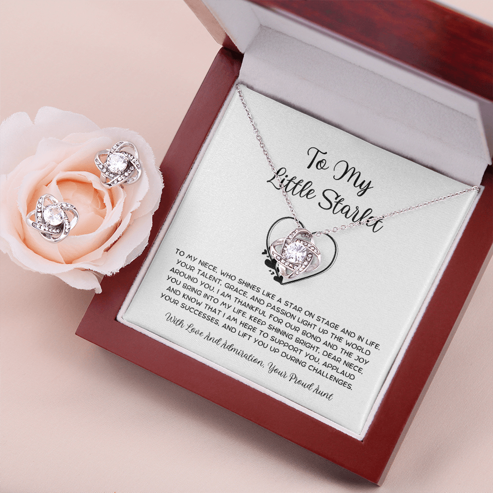 To My Little Starlet - From Aunt to Niece Love Knot Earring With Necklace Set