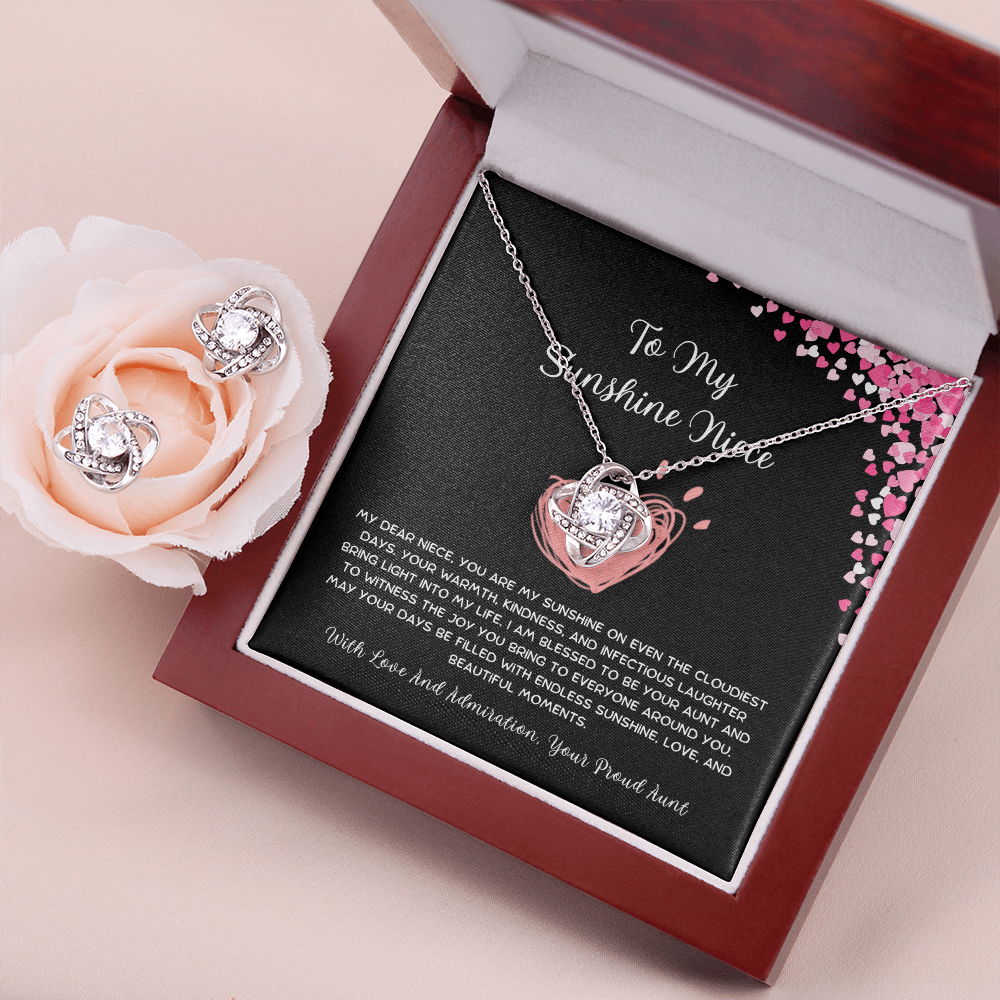 To My Sunshine Niece - From Aunt to Niece Love Knot Earring With Necklace Set