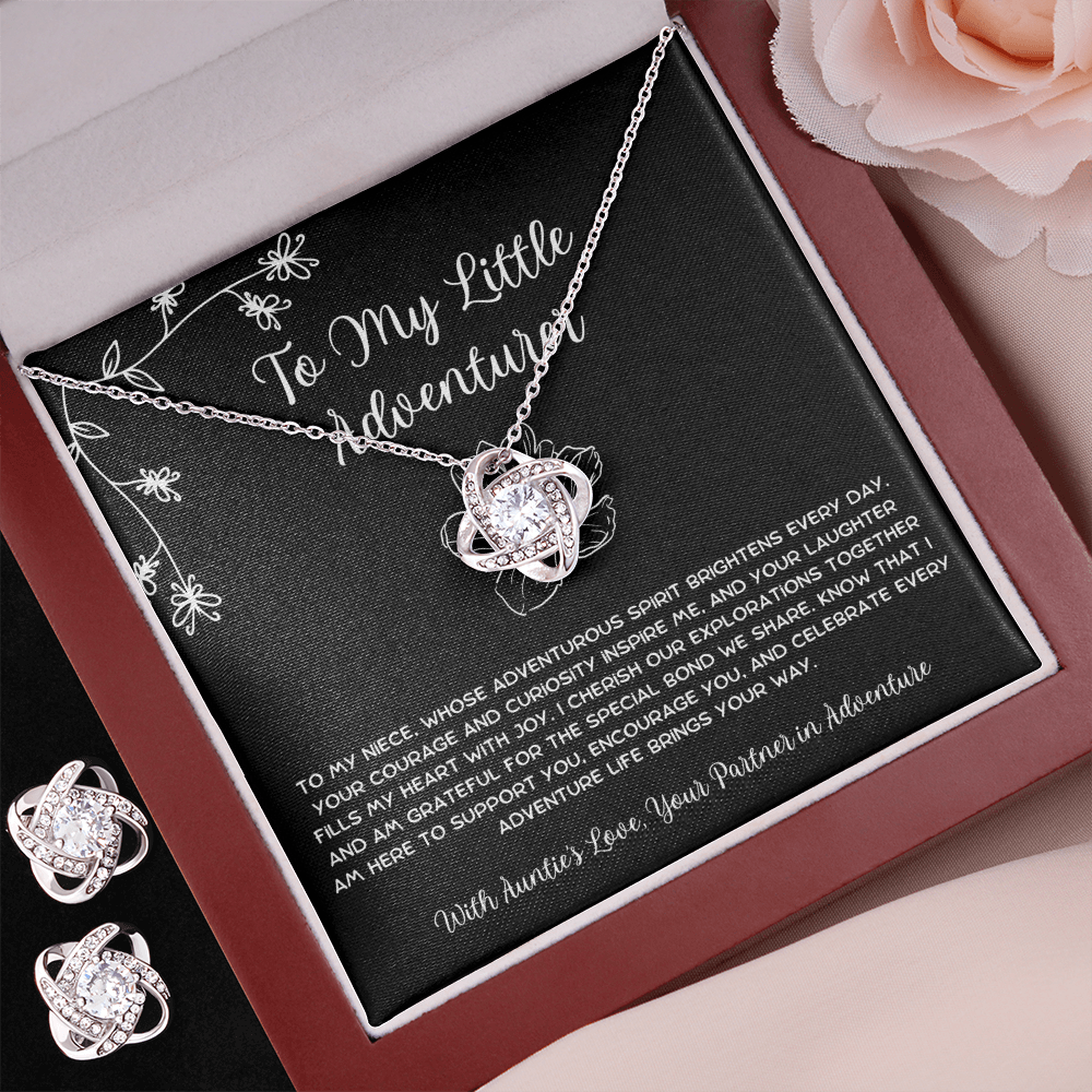 To My Little Adventurer - From Aunt to Niece Love Knot Earring With Necklace Set