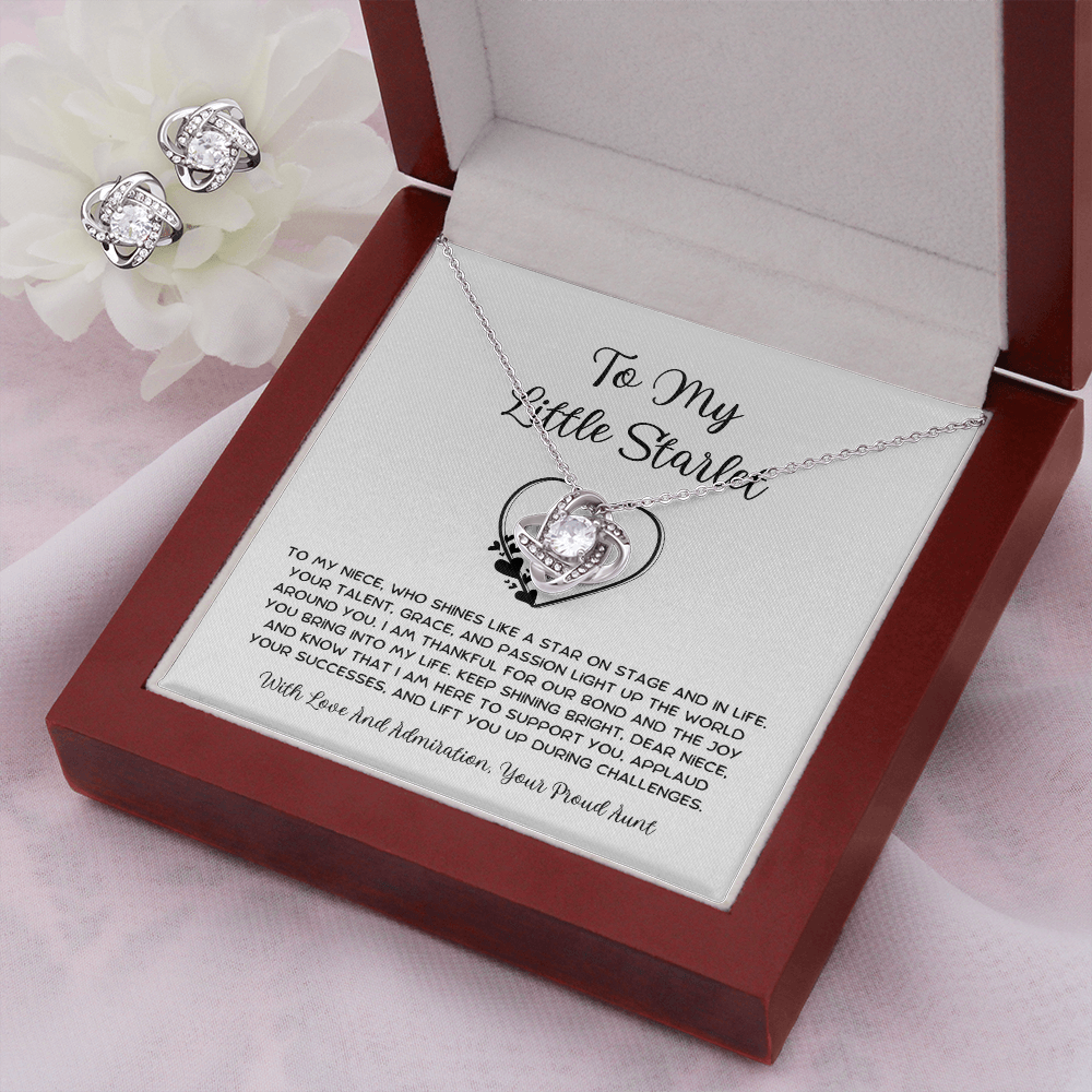 To My Little Starlet - From Aunt to Niece Love Knot Earring With Necklace Set