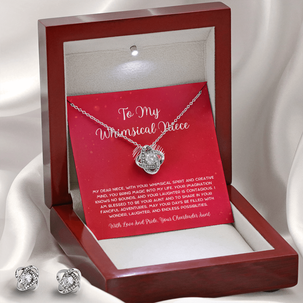 To My Whimsical Niece - From Aunt to Niece Love Knot Earring With Necklace Set