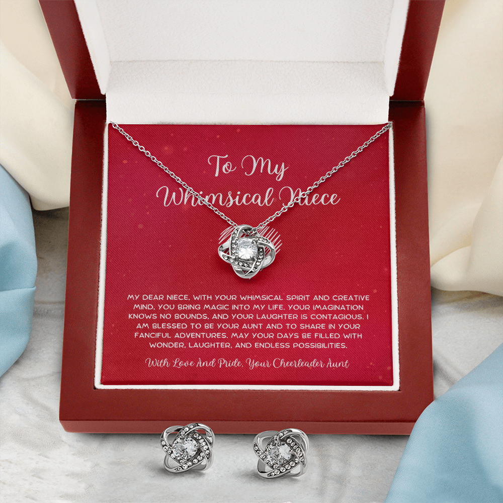 To My Whimsical Niece - From Aunt to Niece Love Knot Earring With Necklace Set