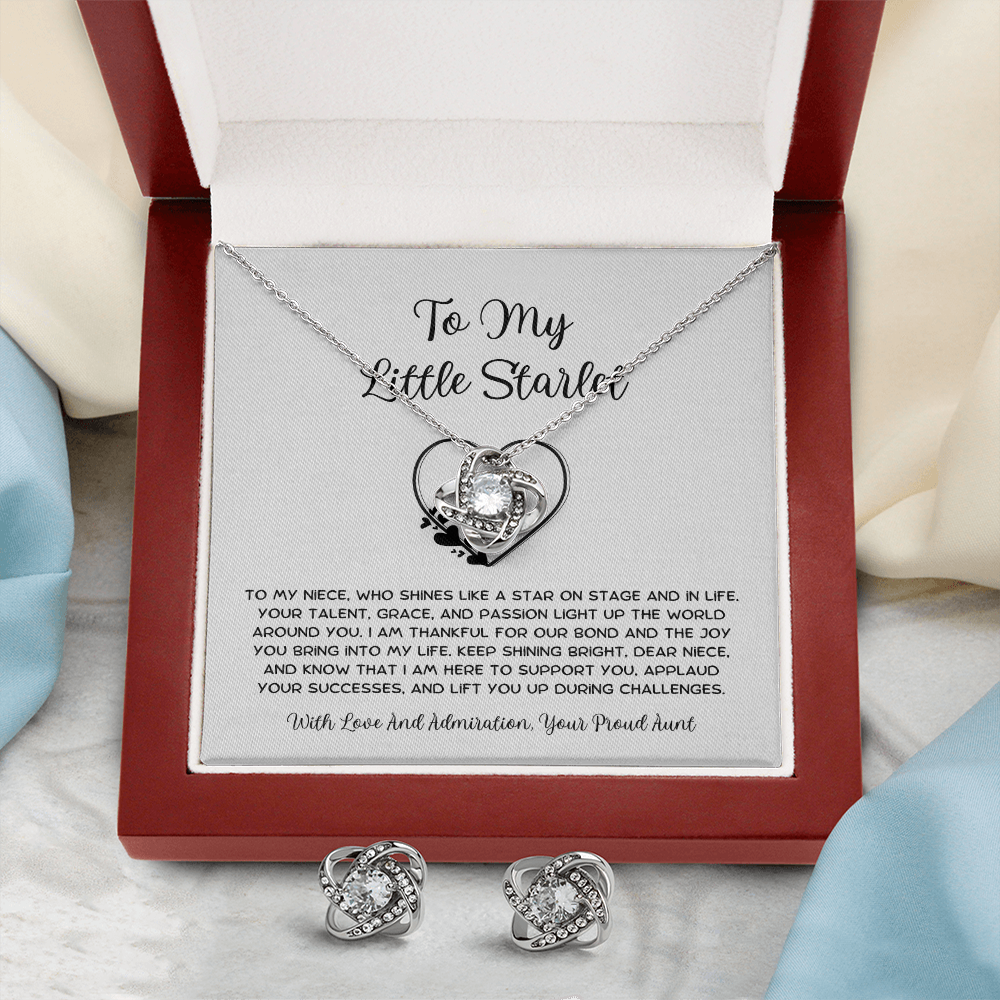 To My Little Starlet - From Aunt to Niece Love Knot Earring With Necklace Set