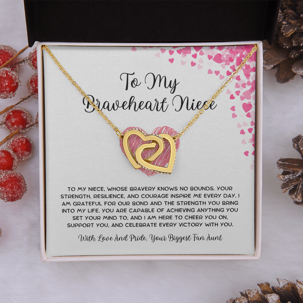 To My Braveheart Niece - From Aunt to Niece Interlocking Hearts Necklace