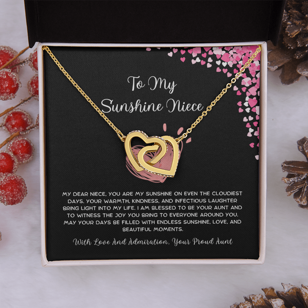 To My Sunshine Niece - From Aunt to Niece Interlocking Hearts Necklace