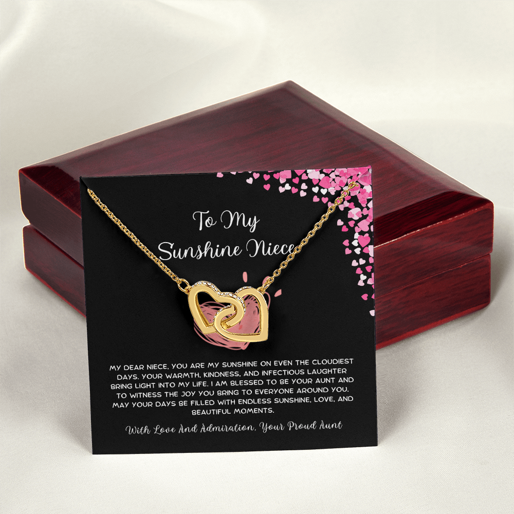 To My Sunshine Niece - From Aunt to Niece Interlocking Hearts Necklace