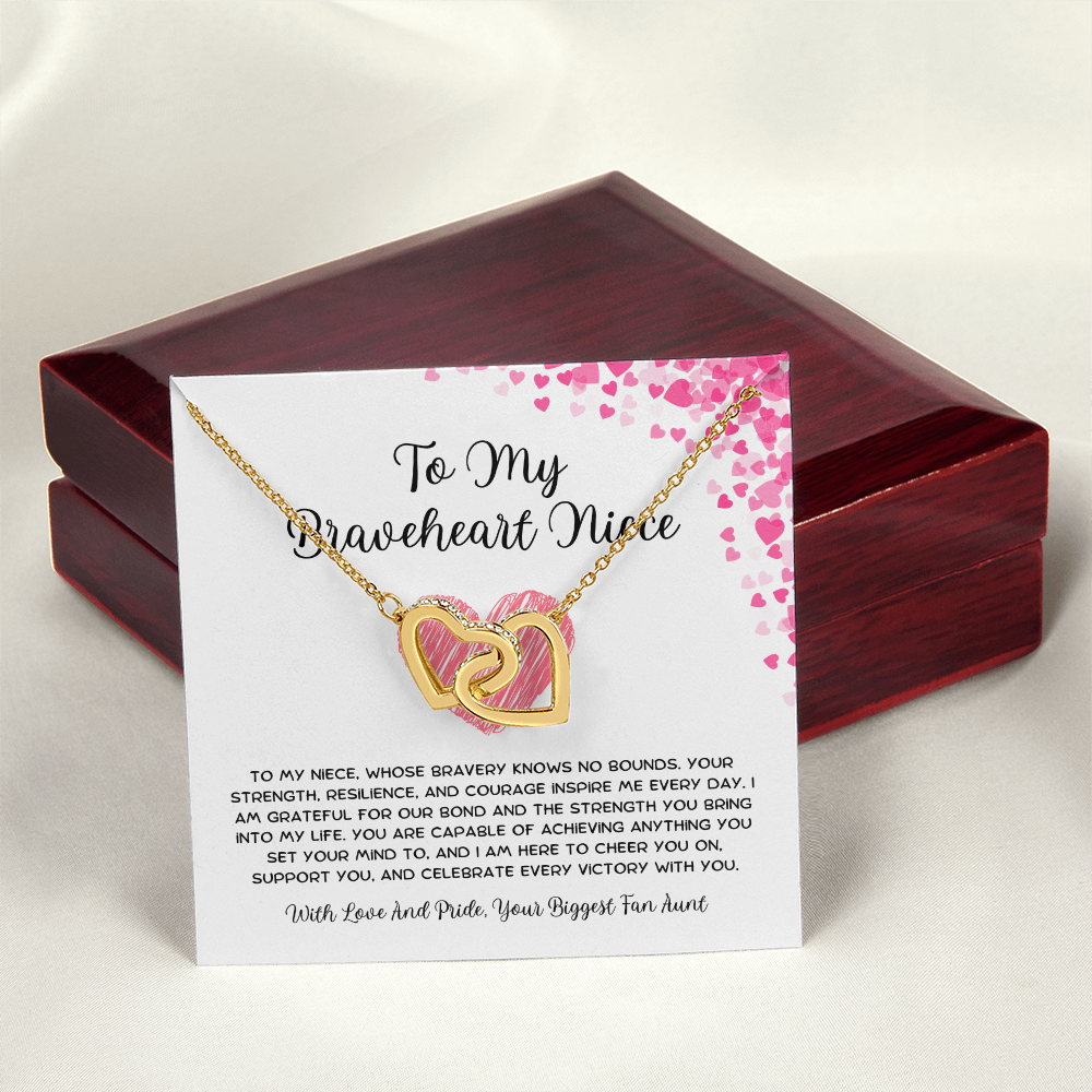 To My Braveheart Niece - From Aunt to Niece Interlocking Hearts Necklace
