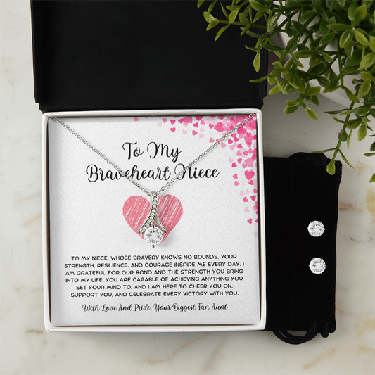 To My Braveheart Niece - From Aunt to Niece Alluring Beauty Necklace With Earrings