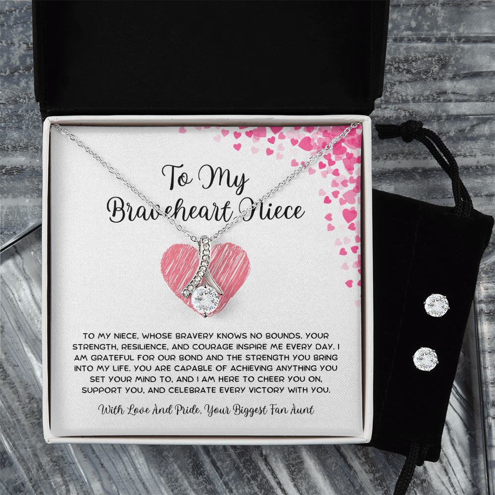 To My Braveheart Niece - From Aunt to Niece Alluring Beauty Necklace With Earrings