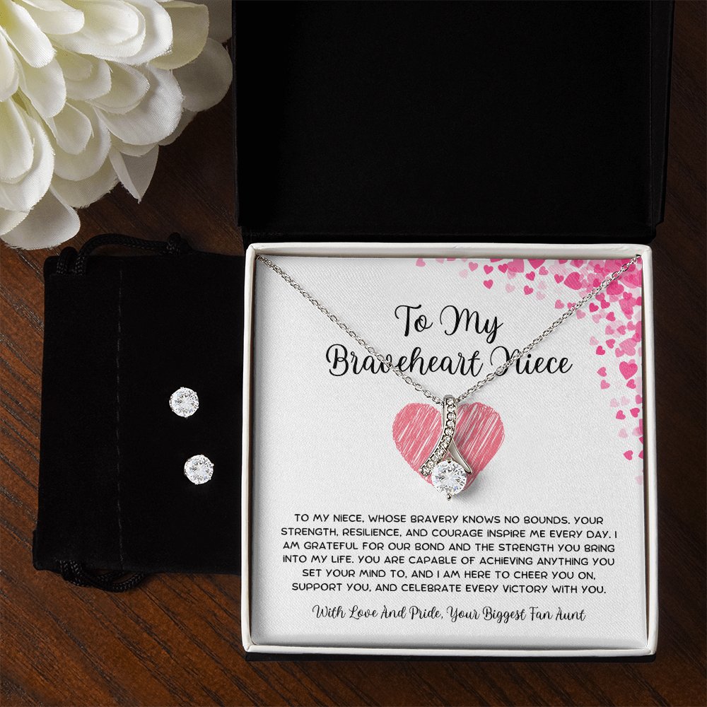 To My Braveheart Niece - From Aunt to Niece Alluring Beauty Necklace With Earrings