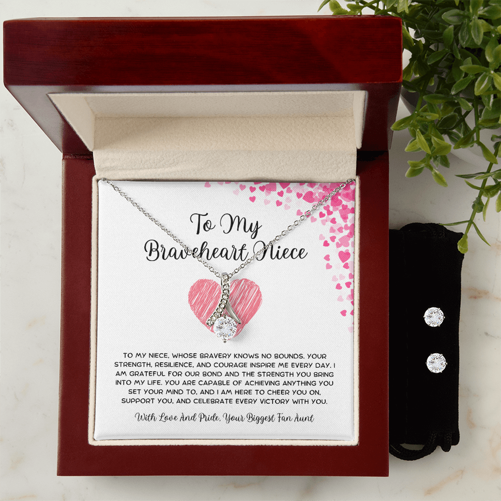 To My Braveheart Niece - From Aunt to Niece Alluring Beauty Necklace With Earrings