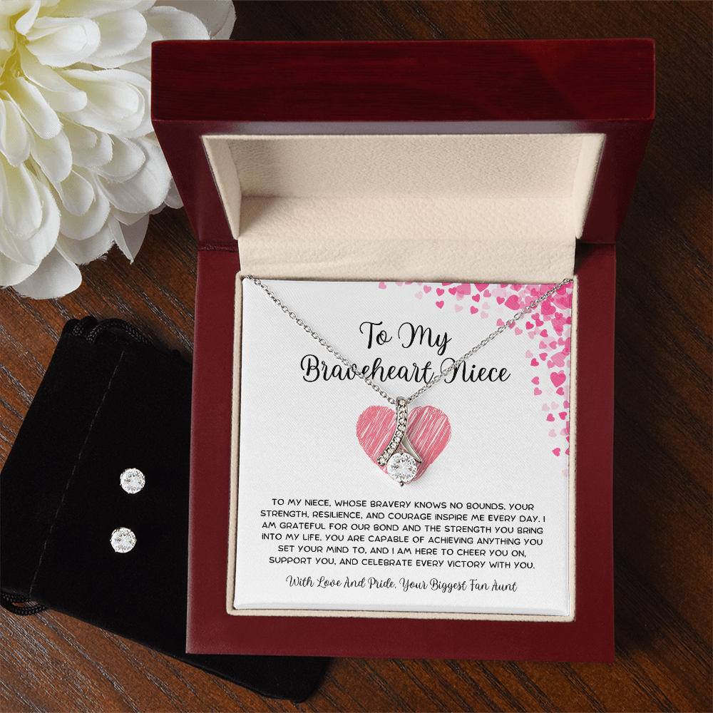 To My Braveheart Niece - From Aunt to Niece Alluring Beauty Necklace With Earrings