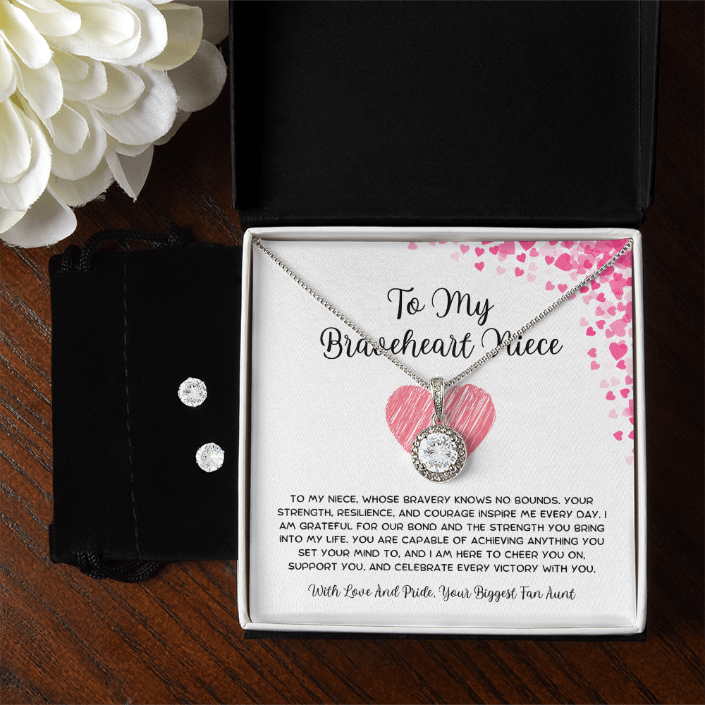 To My Braveheart Niece - From Aunt to Niece Eternal Hope Necklace With Earrings