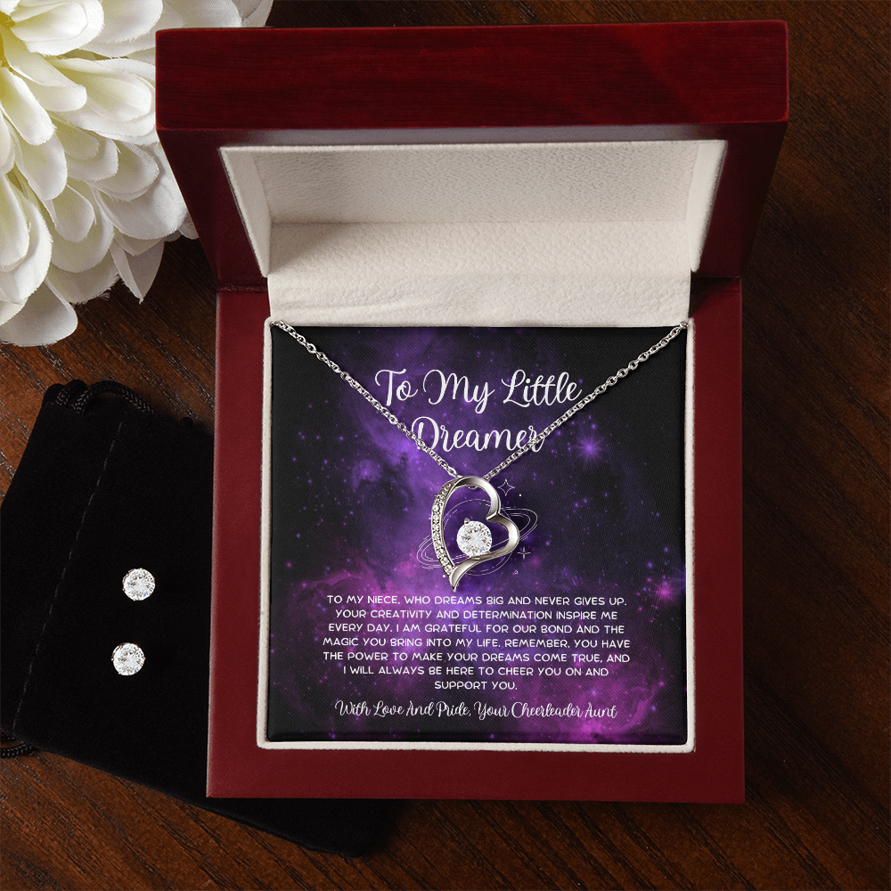 To My Little Dreamer - From Aunt to Niece Forever Love Necklace With Earrings