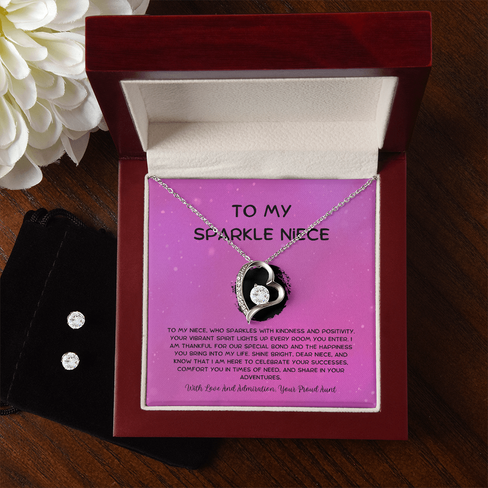To My Sparkle Niece - From Aunt to Niece Forever Love Necklace With Earrings