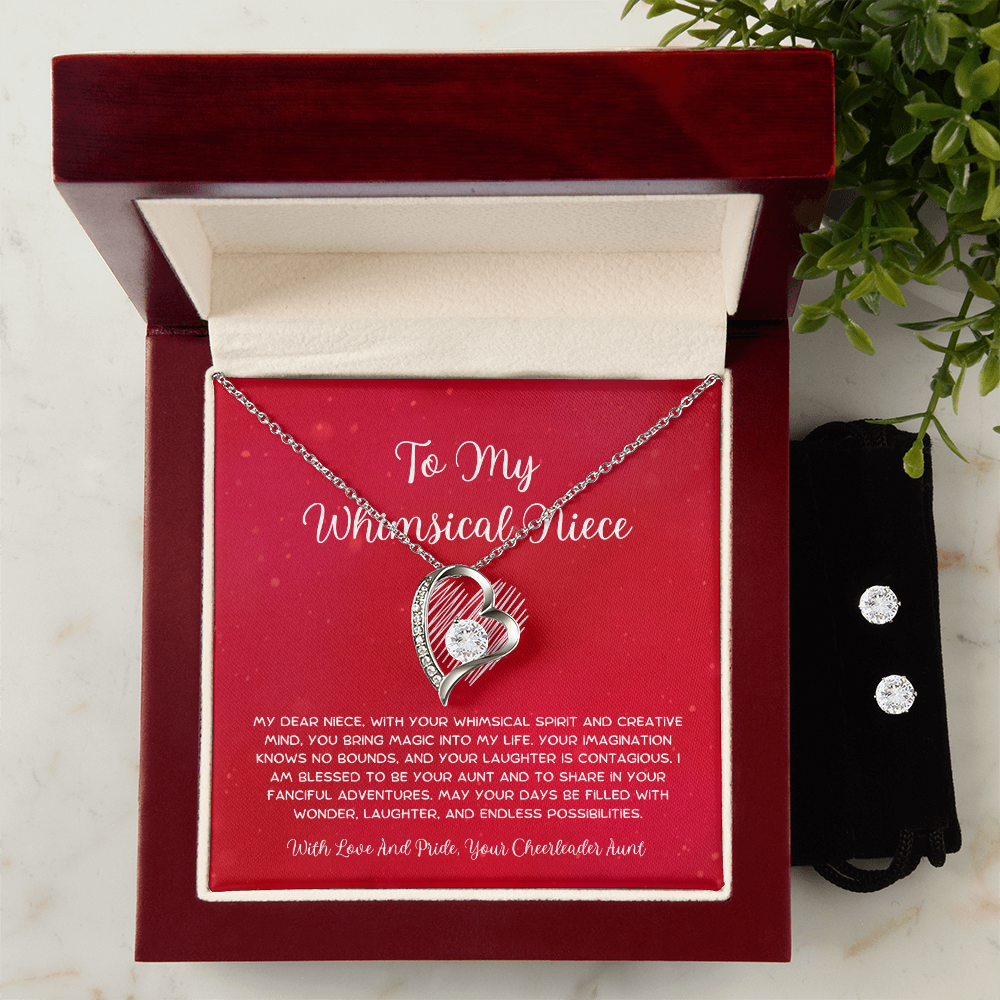 To My Whimsical Niece - From Aunt to Niece Forever Love Necklace With Earrings