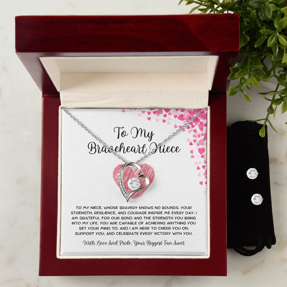 To My Braveheart Niece - From Aunt to Niece Forever Love Necklace With Earrings