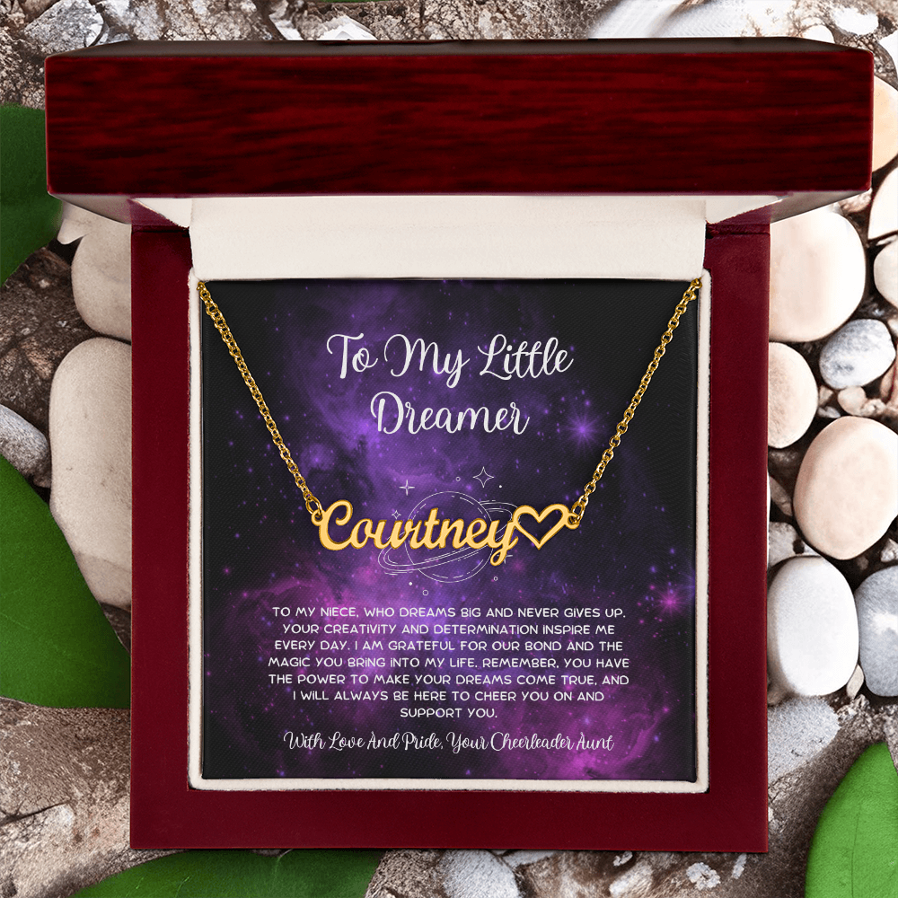 To My Little Dreamer - From Aunt to Niece Heart Name Necklace