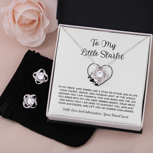 To My Little Starlet - From Aunt to Niece Love Knot Earring With Necklace Set