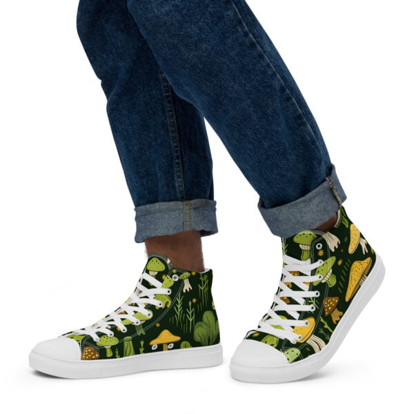 Mushroom Men High Tops | Retro Canvas Sneakers | Cottagecore Shoes | Trippy Sneakers | Toadstool Shoes | Forest Sneakers